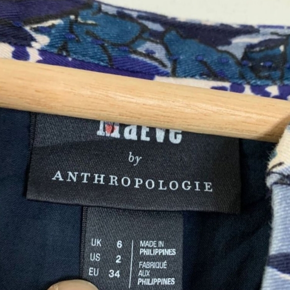 Anthropologie Maeve Savannah Floral Shift Mini Dress Size 2 Blue Cotton Pullover - Picture 7 of 8